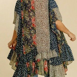 Umgee Kimono Floral Animal Print Boho Peasant